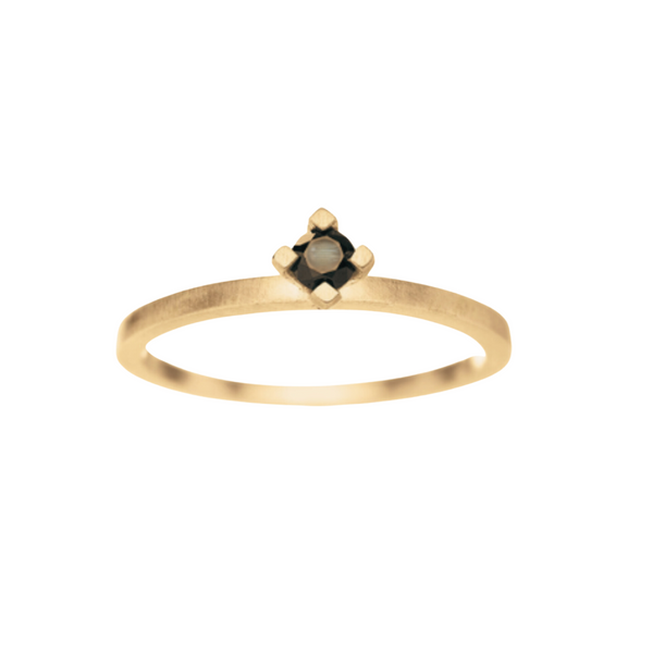 Cosmos forgyldt solitaire ring med stor sort diamant