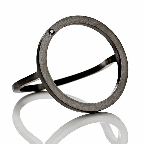 Cosmos 690-BL-RH sort rhodineret sterling sølv ring
