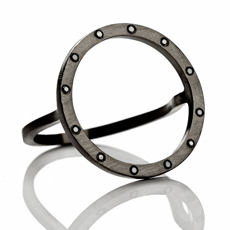 Cosmos 691-BL-RH sort rhodineret sterling sølv ring