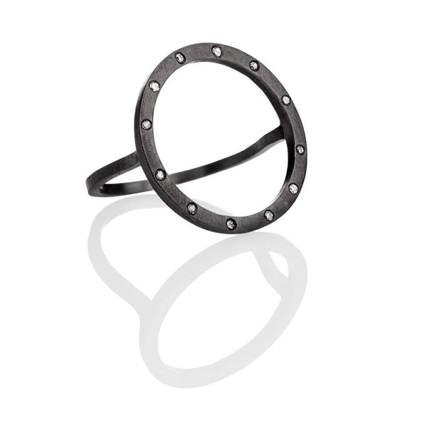 Cosmos 691-WH-RH sort rhodineret sterling sølv ring