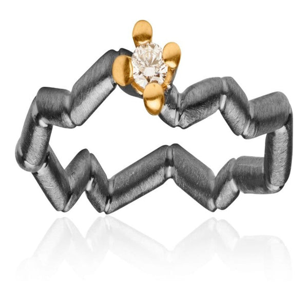 Momentum 2RY-1W sort rhodineret sterling sølv ring med 18 kt guld